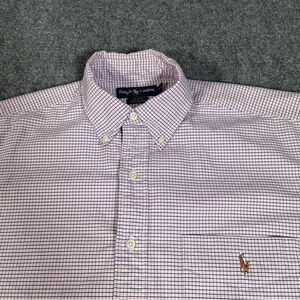 Ralph Lauren Blake Shirt Mens Medium Pink Blue Plaid Preppy Casual Flesh Pony